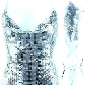 Blue Metal Mesh Halter Top